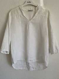 bluzka lniana biała z cekinami vintage koszula