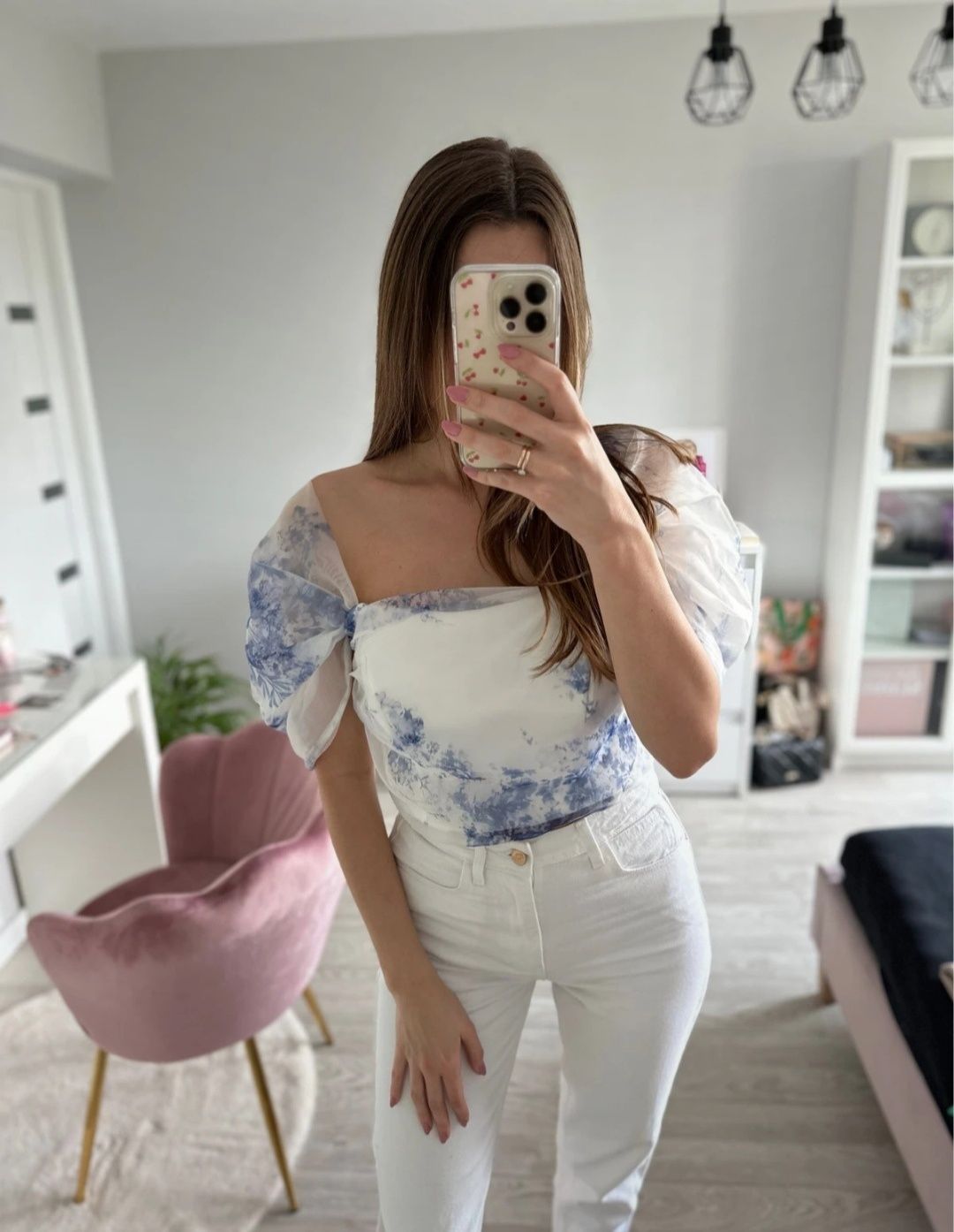 Piękna bluzka Mohito 36/S biała błękitna top elegancka
