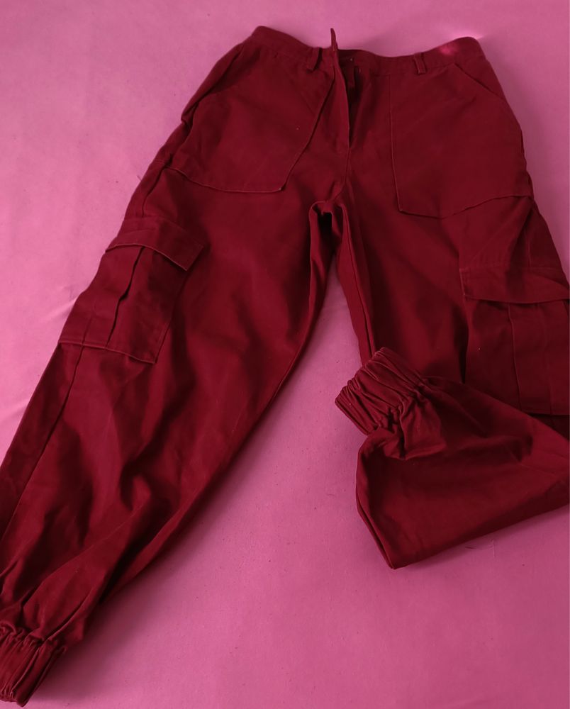 Spodnie materiałowe The Ragged Priest czerwone bordowe budgundowe S