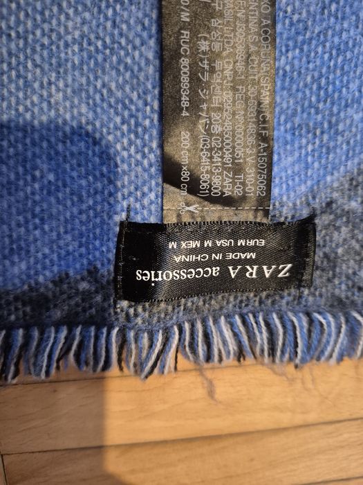 Zara szal szalik duży dwustronny 200 x 80 cm niebieski granatowy