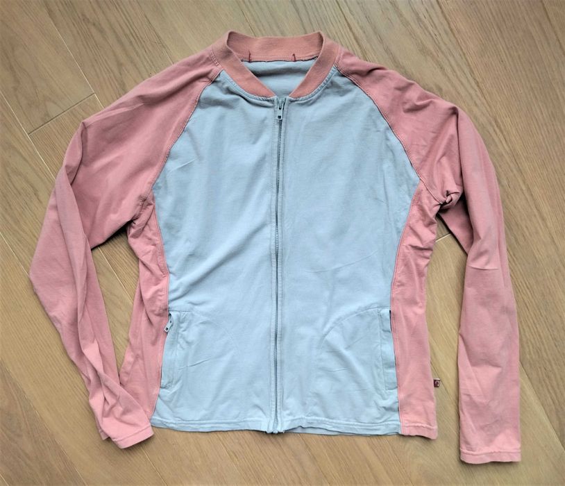 Krótka bluza damska na suwak, szaro-różowa, Carry, L