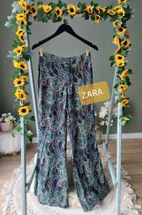 Letnie Spodnie damskie Zara Hippie boho dzwony pallazo w ornamenty mul