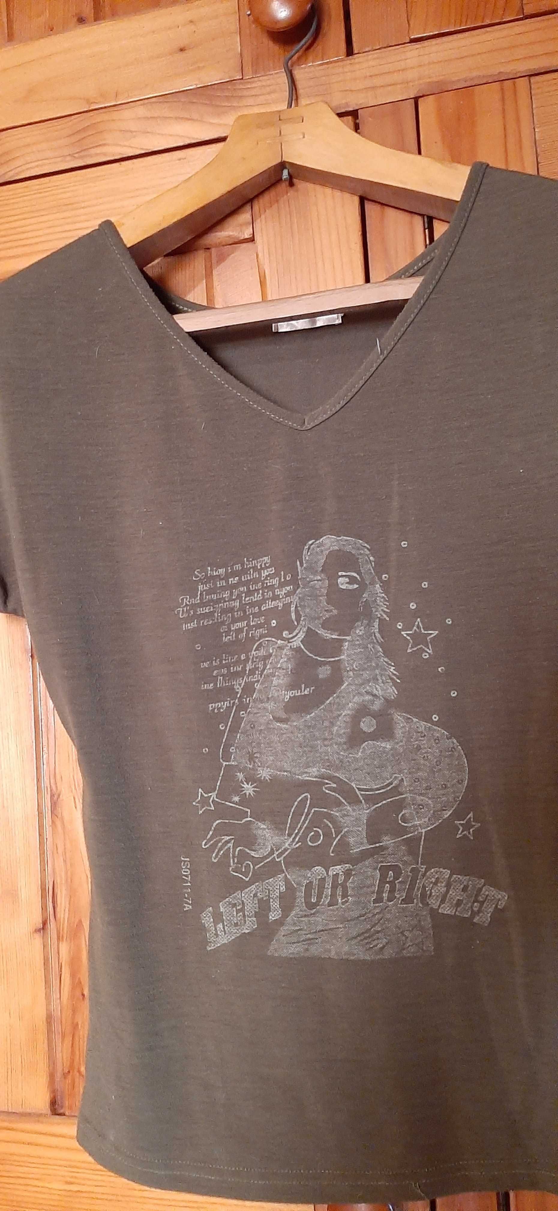 Koszulka XXL Khaki V-neck - Damski T-shirt z  Nadrukiem Gitarzystki