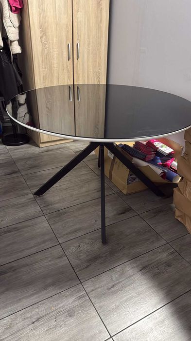 Stół Okrągły 120 Szklany Nowoczesny Do Jadalni Czarny ALLEN