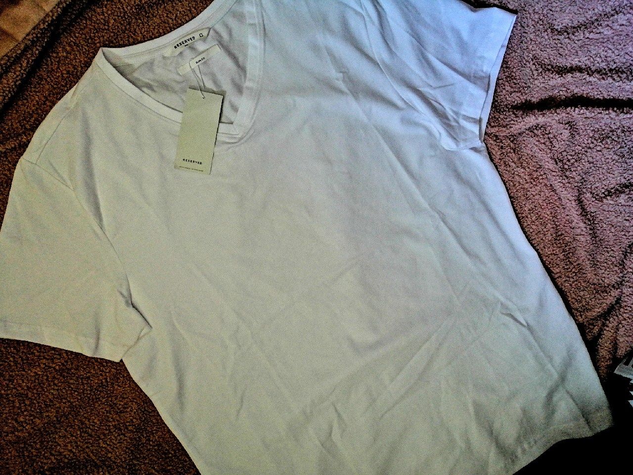 RESERVED basic Bawełniana Biała Gładka Koszulka T-shirt Bluzka SlimFit