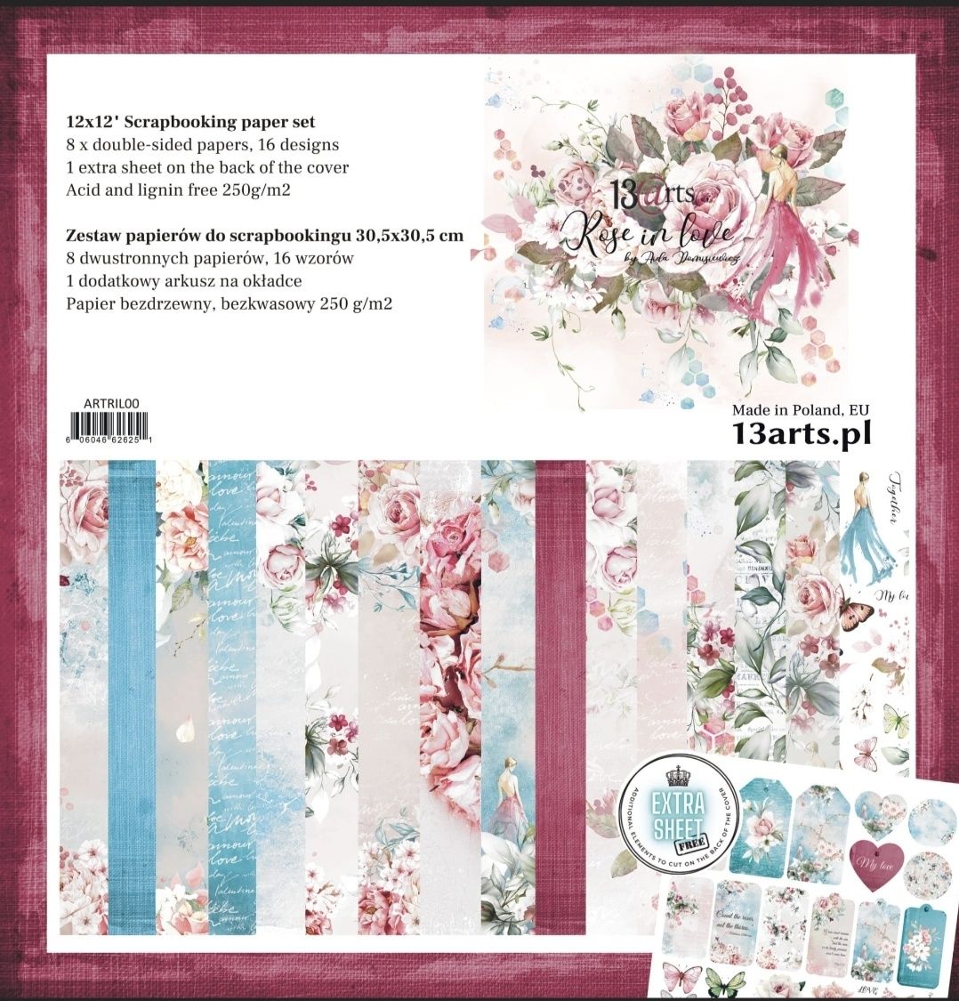 13arts Zestaw papierów scrapbooking Rose in Love