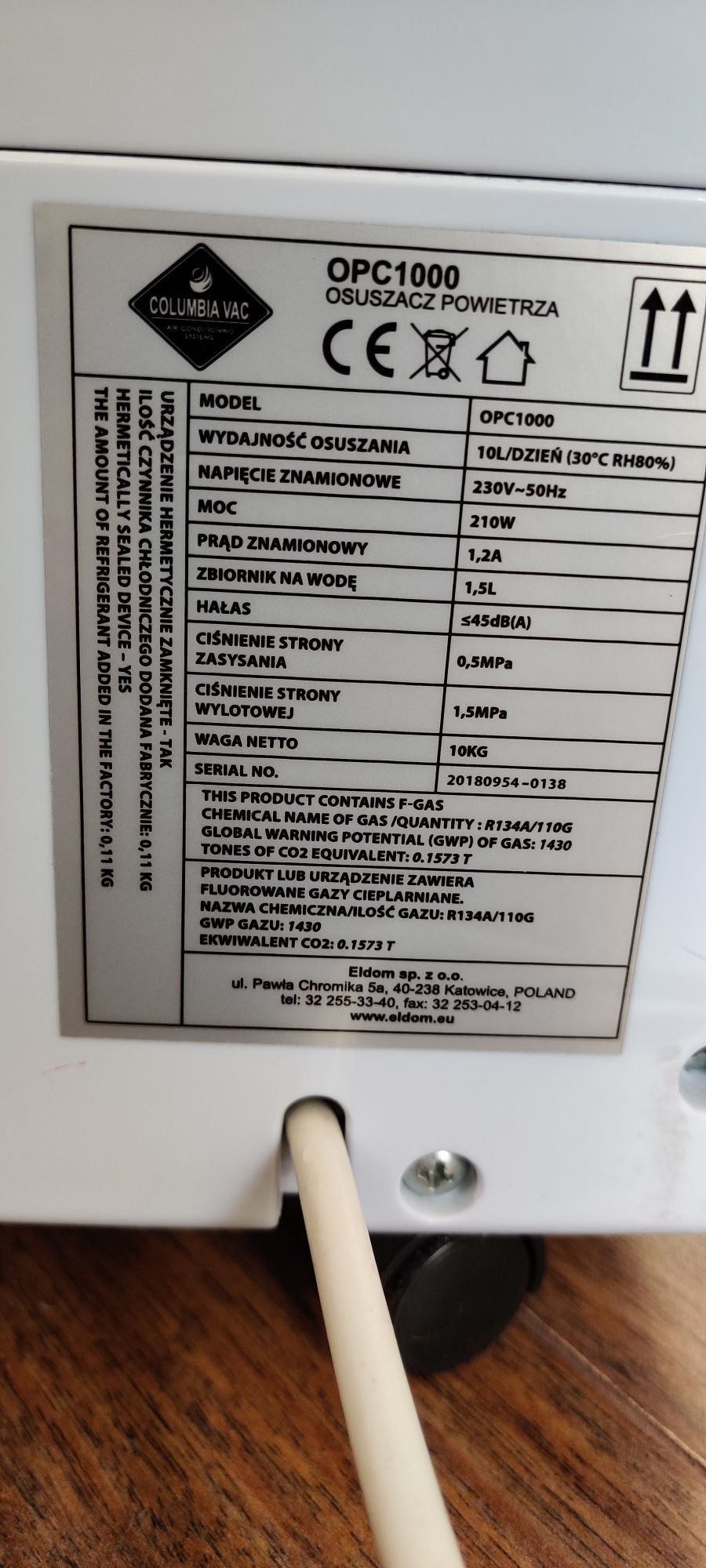 Osuszacz powietrza ColumbiaVac OPC1000 / 210W