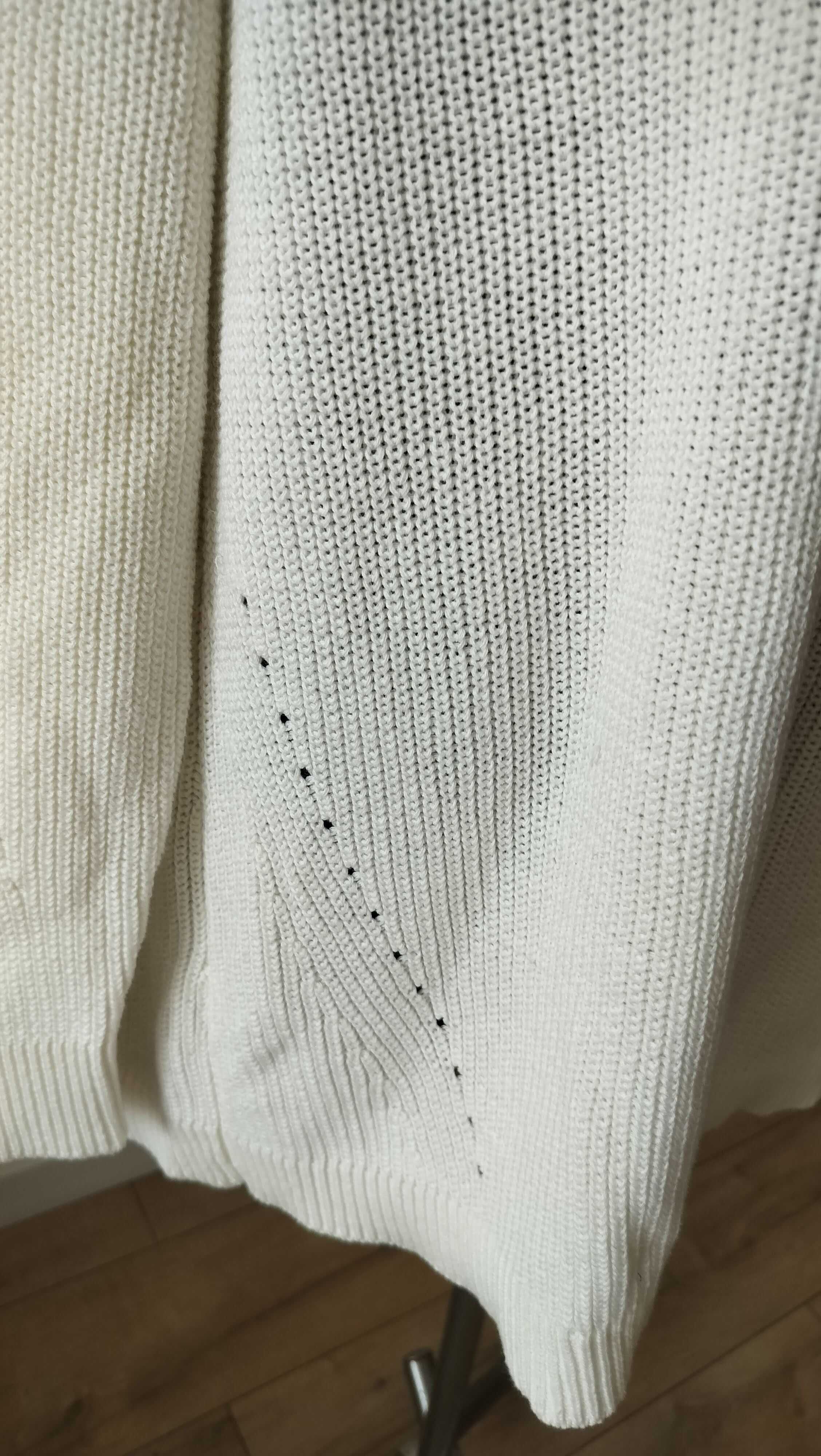 Sweter damski 48 Ulla Popken szykowny wstawki koronkowe bawełna ekri
