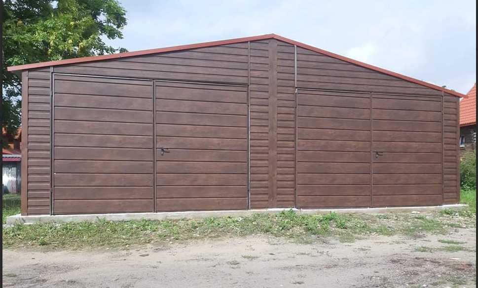 Garaż blaszany 8x6, drewnopodobny garaż blaszany, solidna konstrukcja