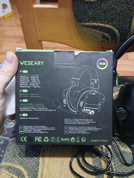 Bezprzewodowe słuchawki do gier, 2,4 GHz z mikrofonem do PS5, PS4, PC,