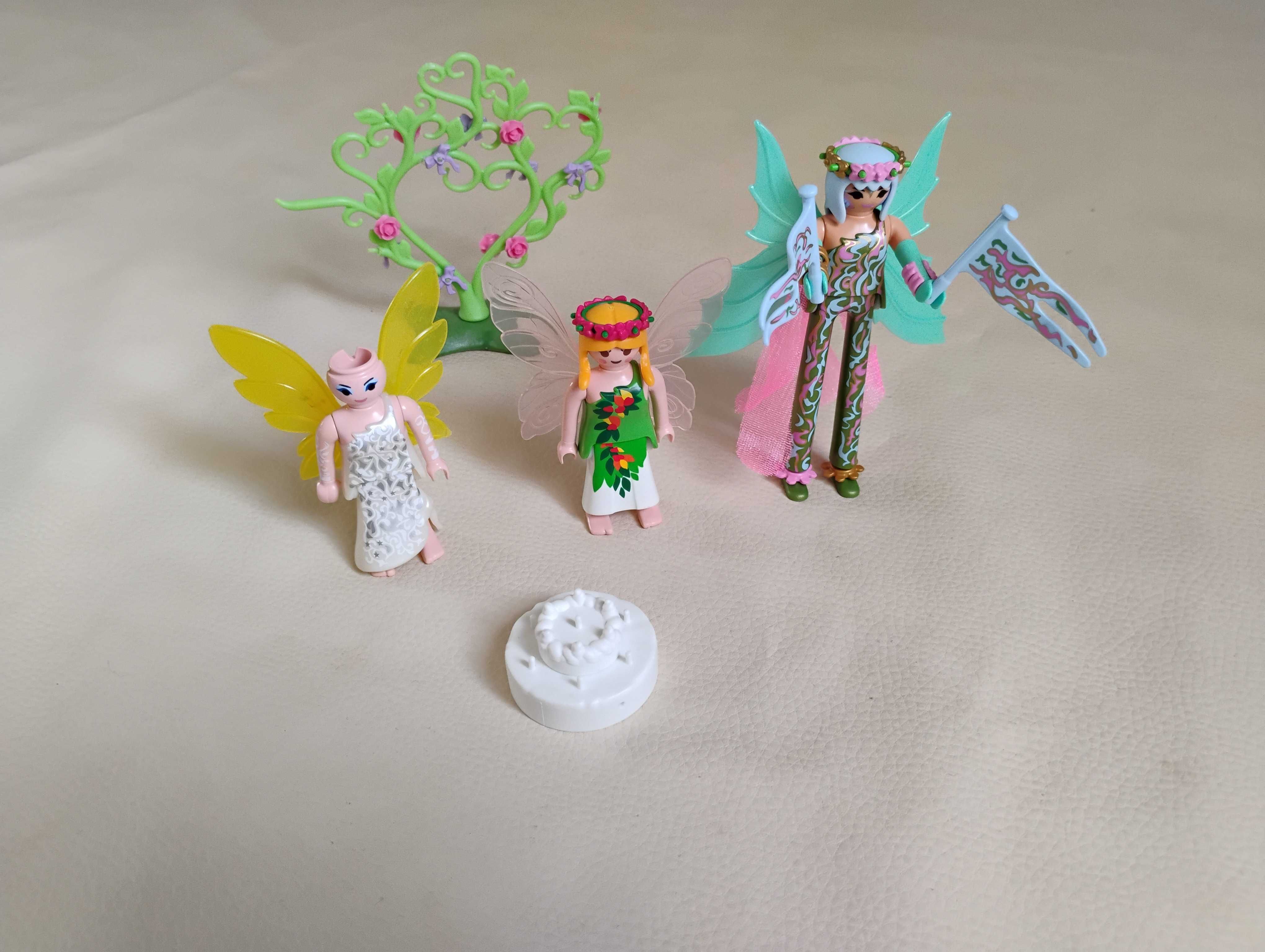 3 figurki Playmobil wróżki + krzew róży + tort urodzinowy