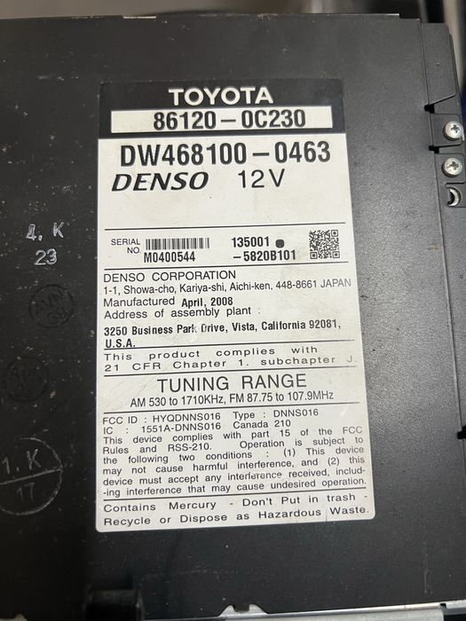 Магнітола Toyota tundra 2008