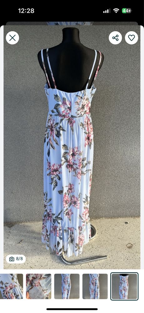 Sukienka maxi dluga w kwiaty blekitna
