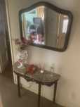 Mesa meia lua em marmore + espelho