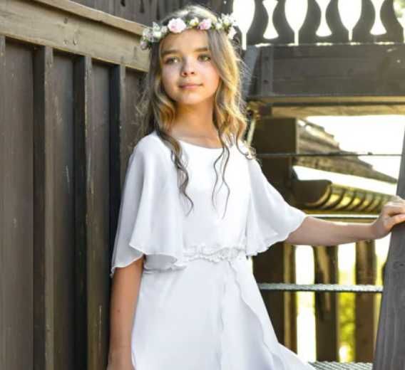 Sukienka komunijna MK Maryla Emma 140 cm, komunia wesele muślin albowa