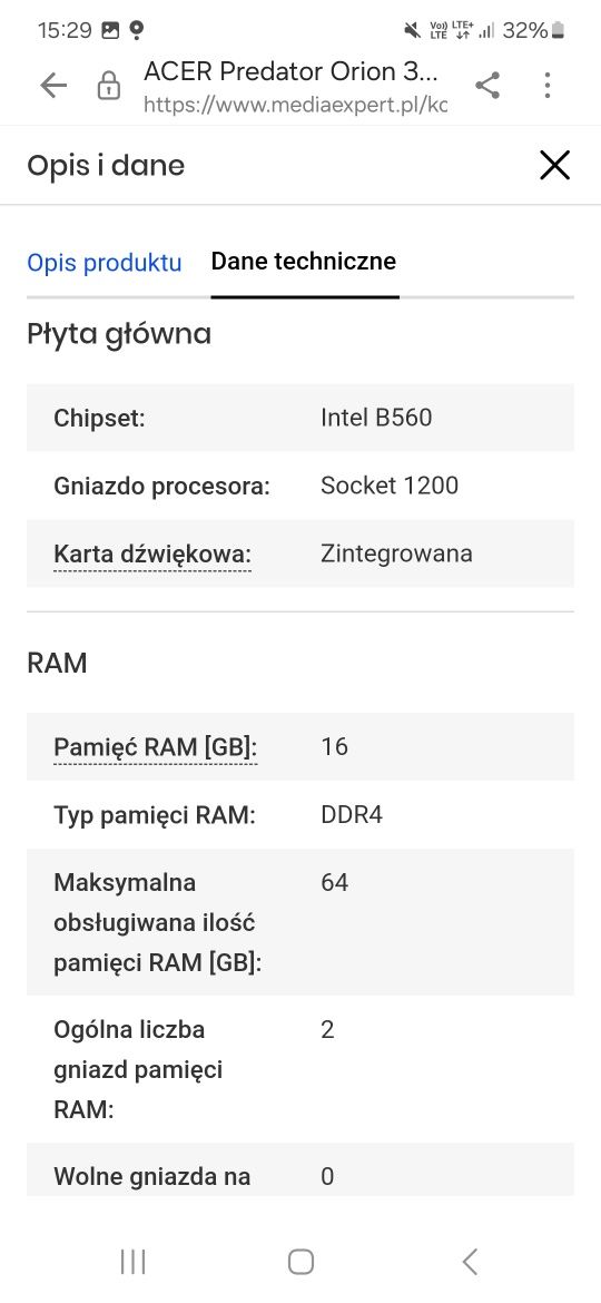 Komputer ACER Predator Orion 3000 PO3-630 i5-11400F 16GB RAM 512GB SSD