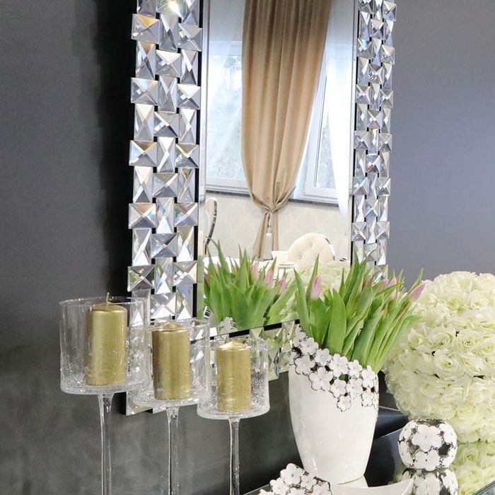 Srebrne lustro glamour prostokątne 81x116 cm M-0550