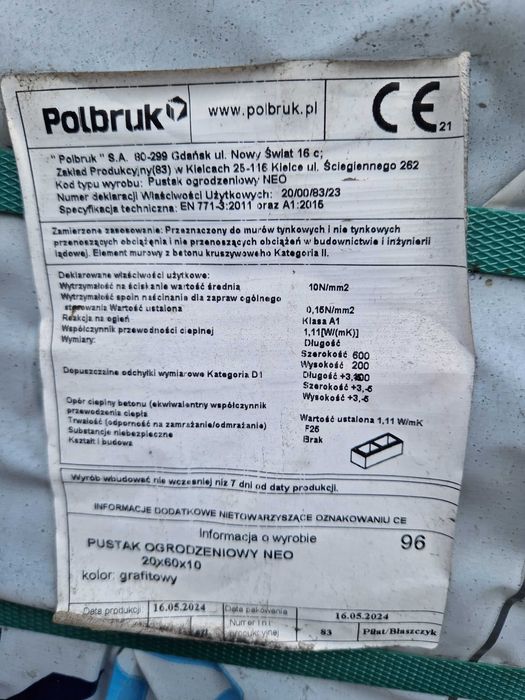 Pustak słupkowy, międzysłupkowy  Neo 20 x 60 x 10 Wysyłka Cały kraj