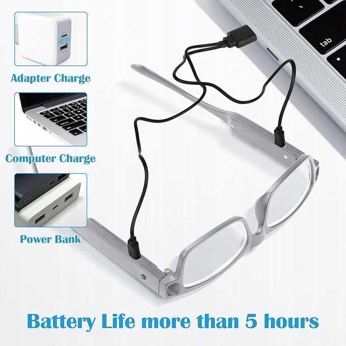 NZQXJXZ 200% podświetlane okulary powiększające LED ładowane USB białe