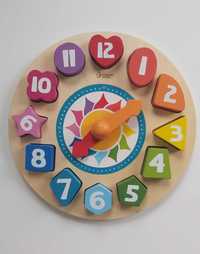 Drewniany zegar dla dzieci + prezent Zagadki CZU CZU