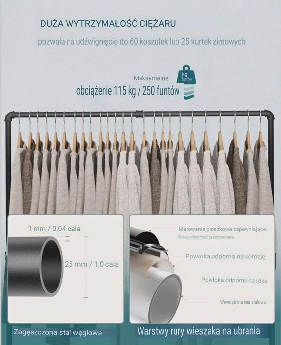 !! Stojak Wieszak Uchwyt Garderoba Na Ubrania Industrial Extra Mocna!!