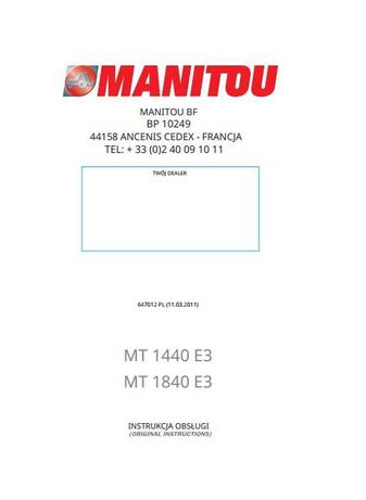 Instrukcja Obsługi Manitou MT 1440, 1840 PL