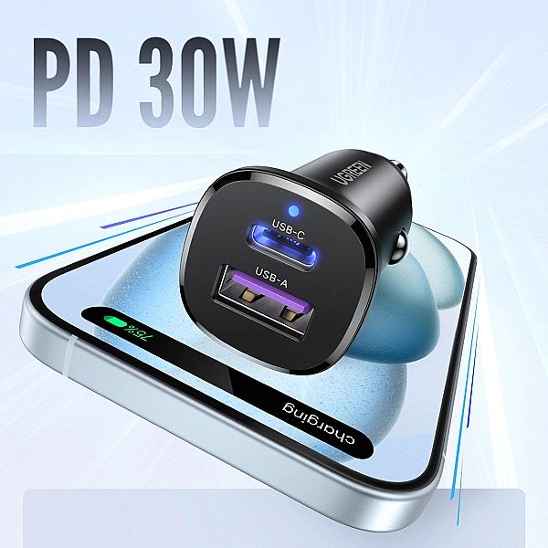 Ładowarka Ugreen EC305, 25845 samochodowa USB-C USB-A 30W - czarna
