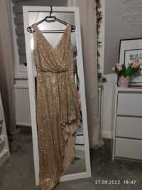 Jak nowa złota sukienka S asymetryczna maxi chicaca