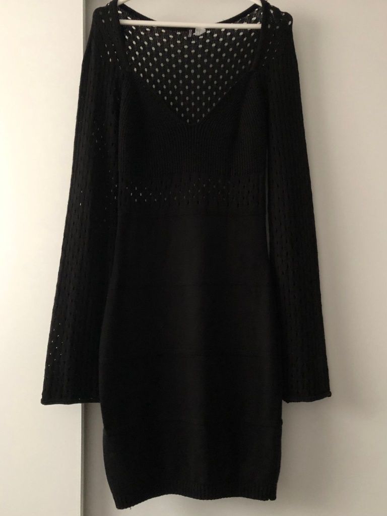 Sukienka ażurowa sweterkowa H&M Divided M/38 czarna z długim rękawem