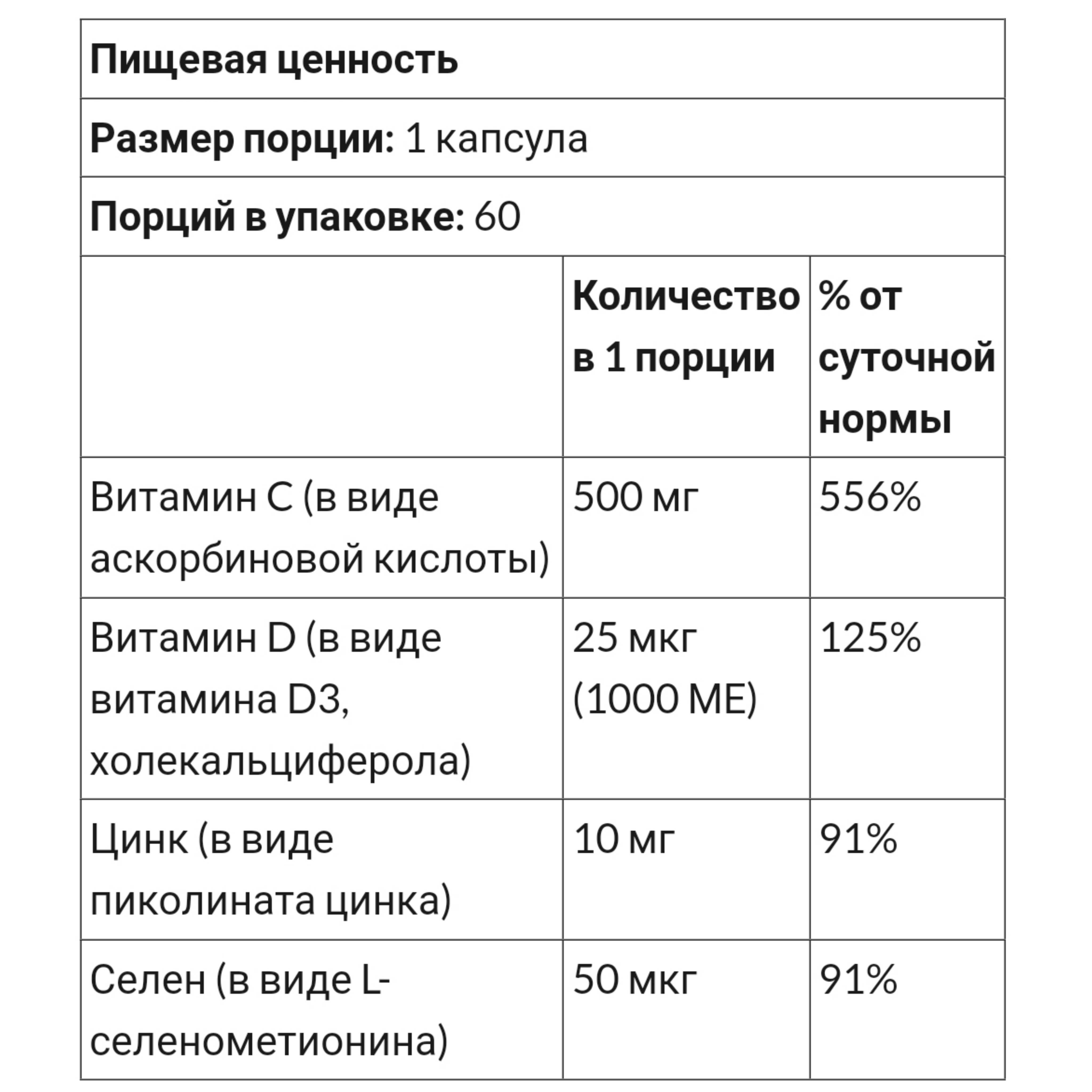 Immune 4 Для иммунитета, США, витамин С, витамин Д3, цинк, витамин D3