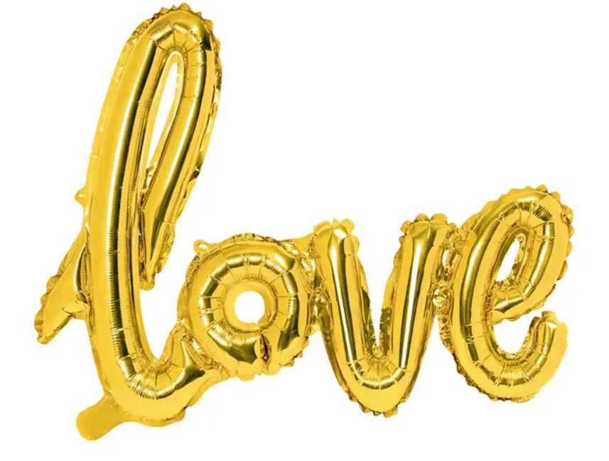 Balon foliowy Love, złoty, 73x59cm, dekoracje na ślub, wesele
