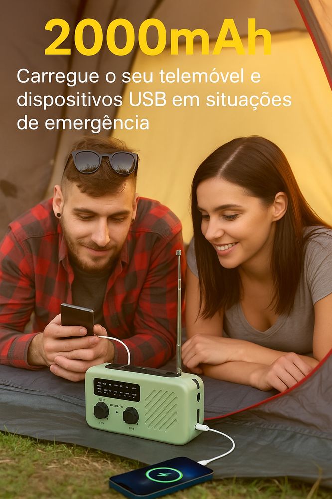 Rádio de Emergência Portátil Multifunções 6 em 1