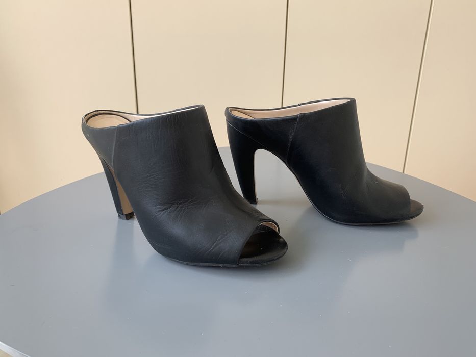 Черные кожаные мюли Mango, туфли на каблуке без задника