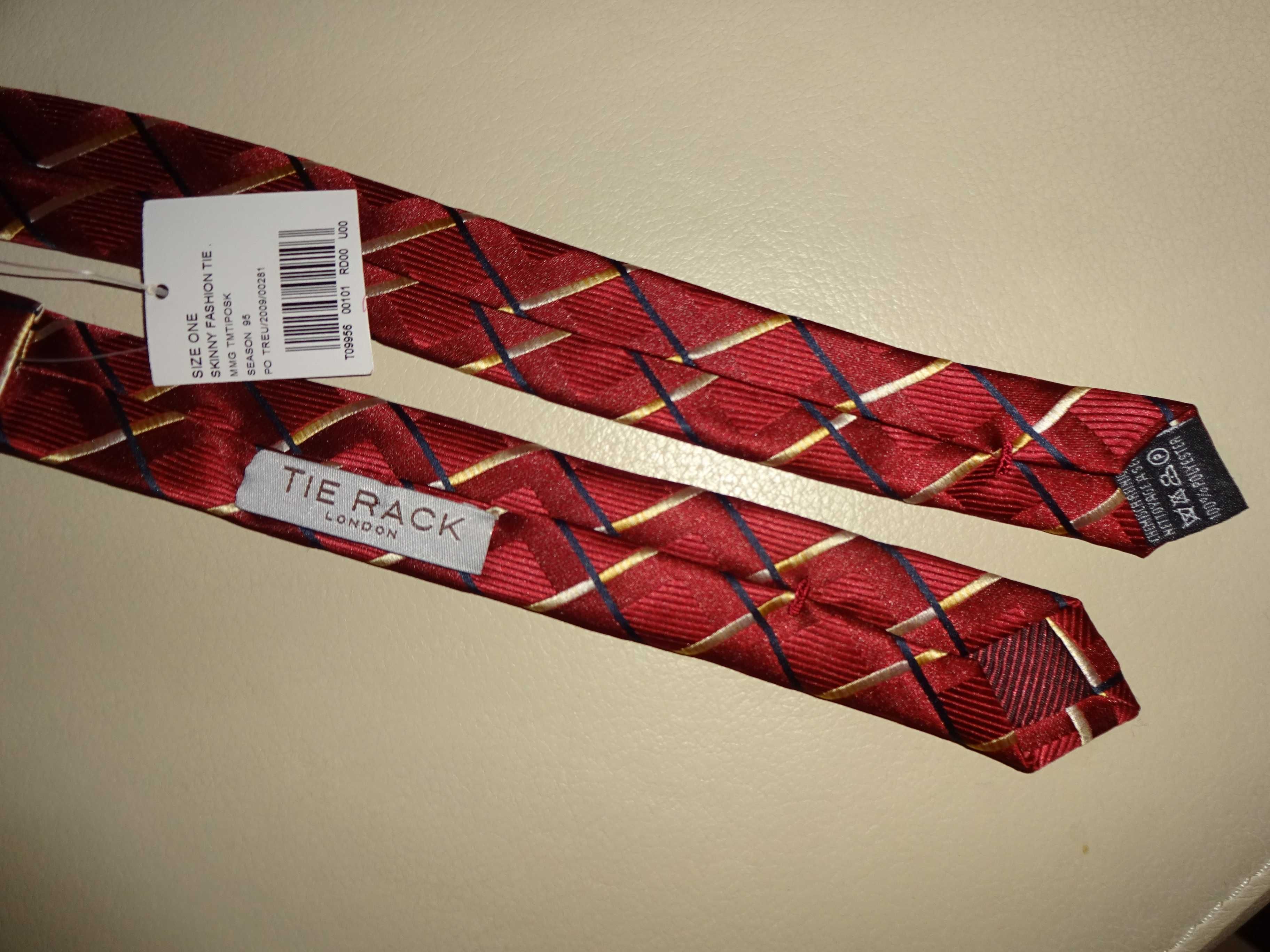 TIE RACK London skinny NOWY czerwony bordowy wąski krawat OKAZJA