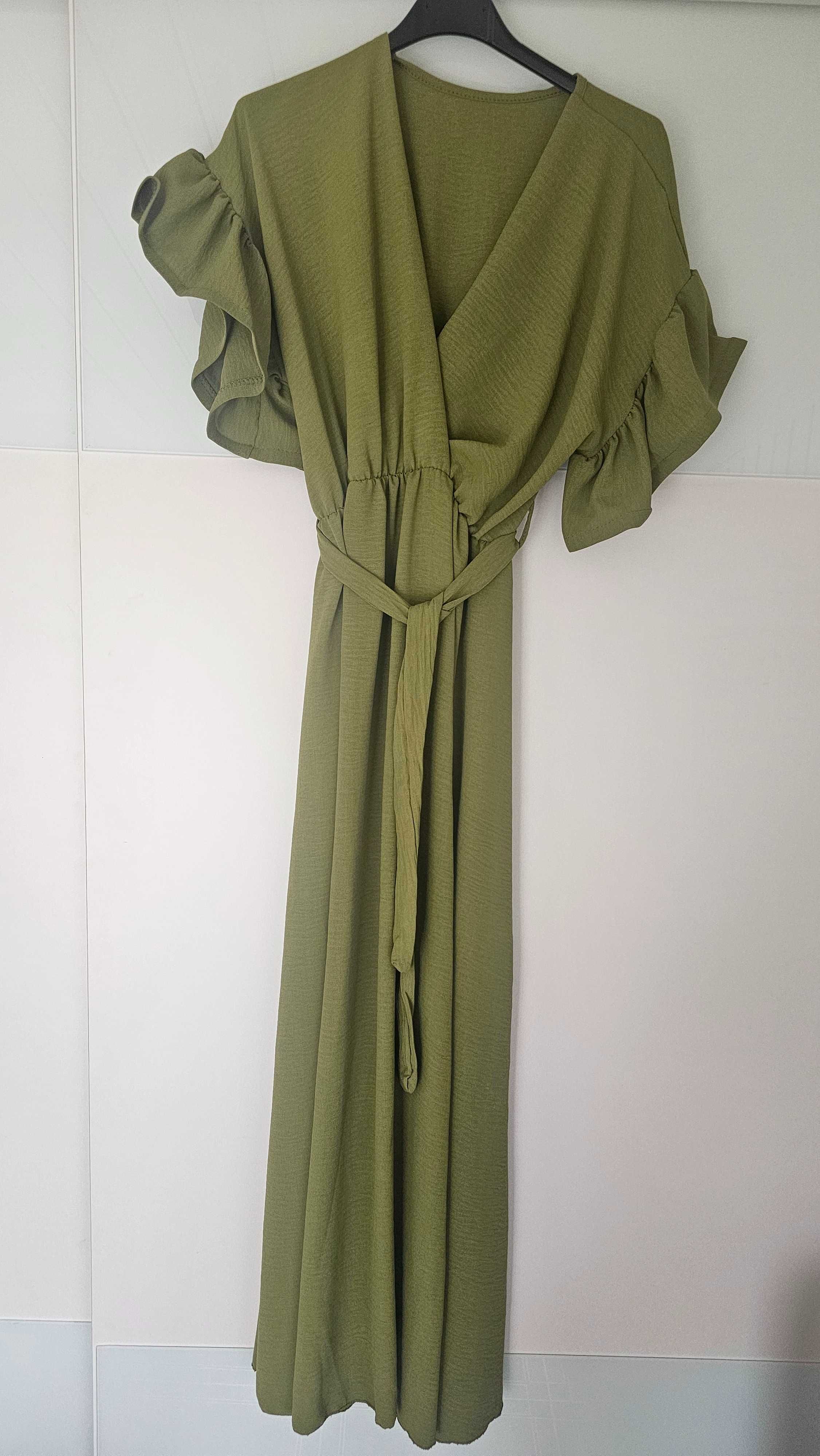 Sukienka maxi dluga zgnita zielen/ jabluszko rozmiar S-XL