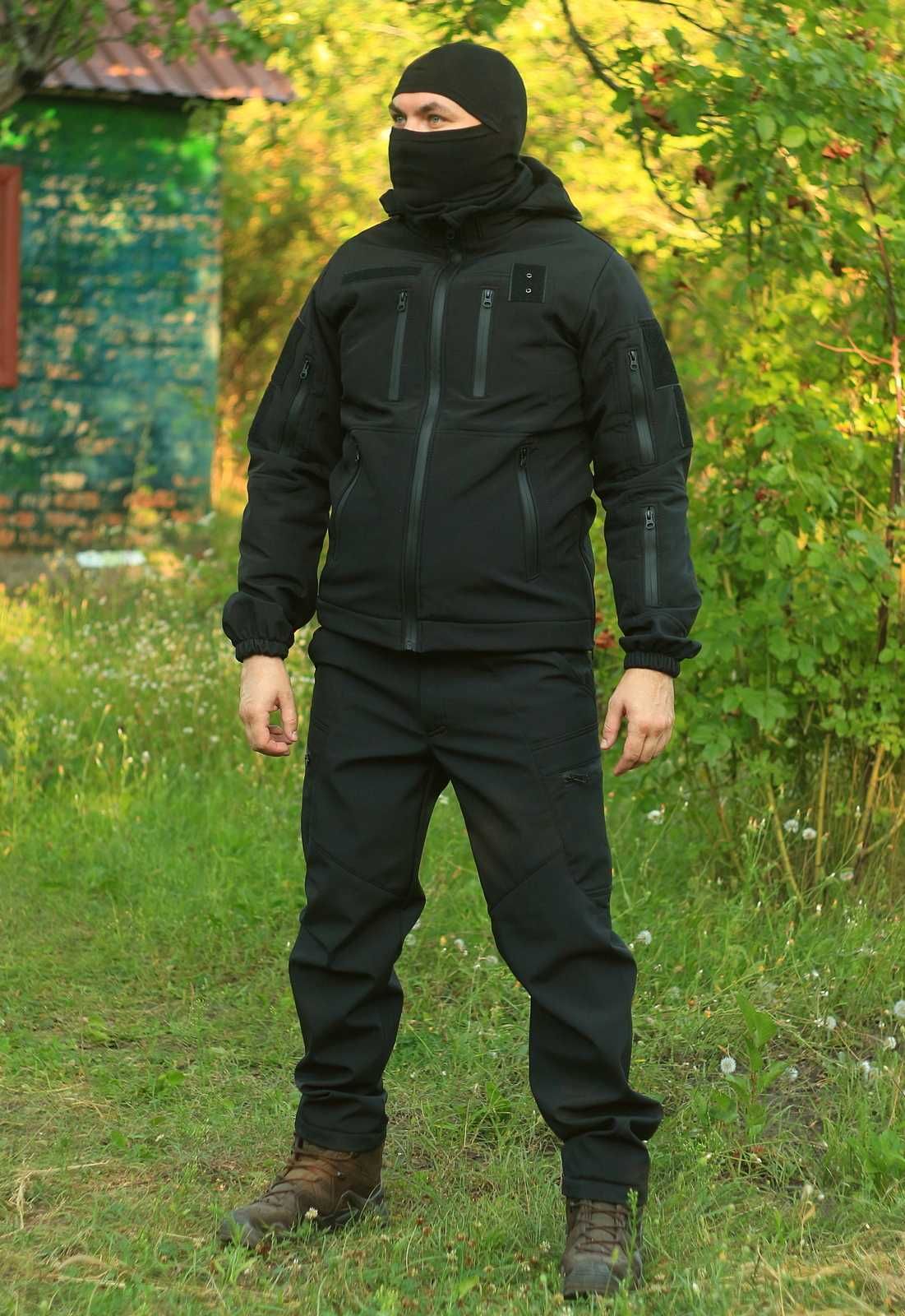 Куртка тактическая черная  SoftShell полицейская с липучками