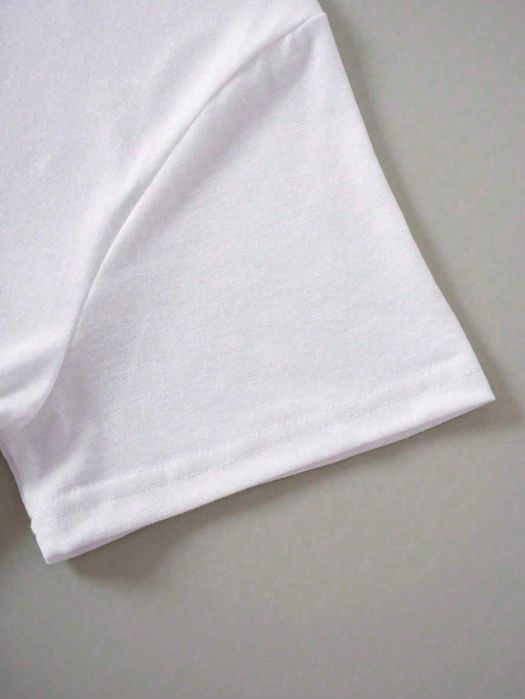 T-Shirt Luźny Z Nadrukiem Biała Casual Shein Xl 42