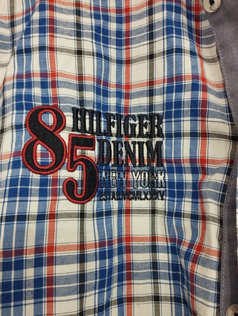 Koszula Tommy Hilfiger męska krata niebieska M denim guziki