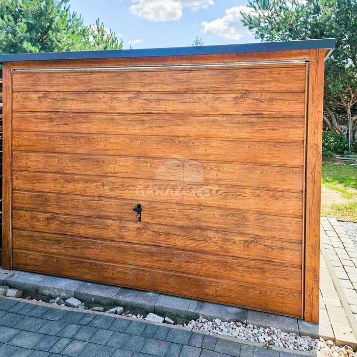 GARAŻ BLASZANY 3X4M Brama Uchylna Okno Drewnopodobny Spad W Tył TS760