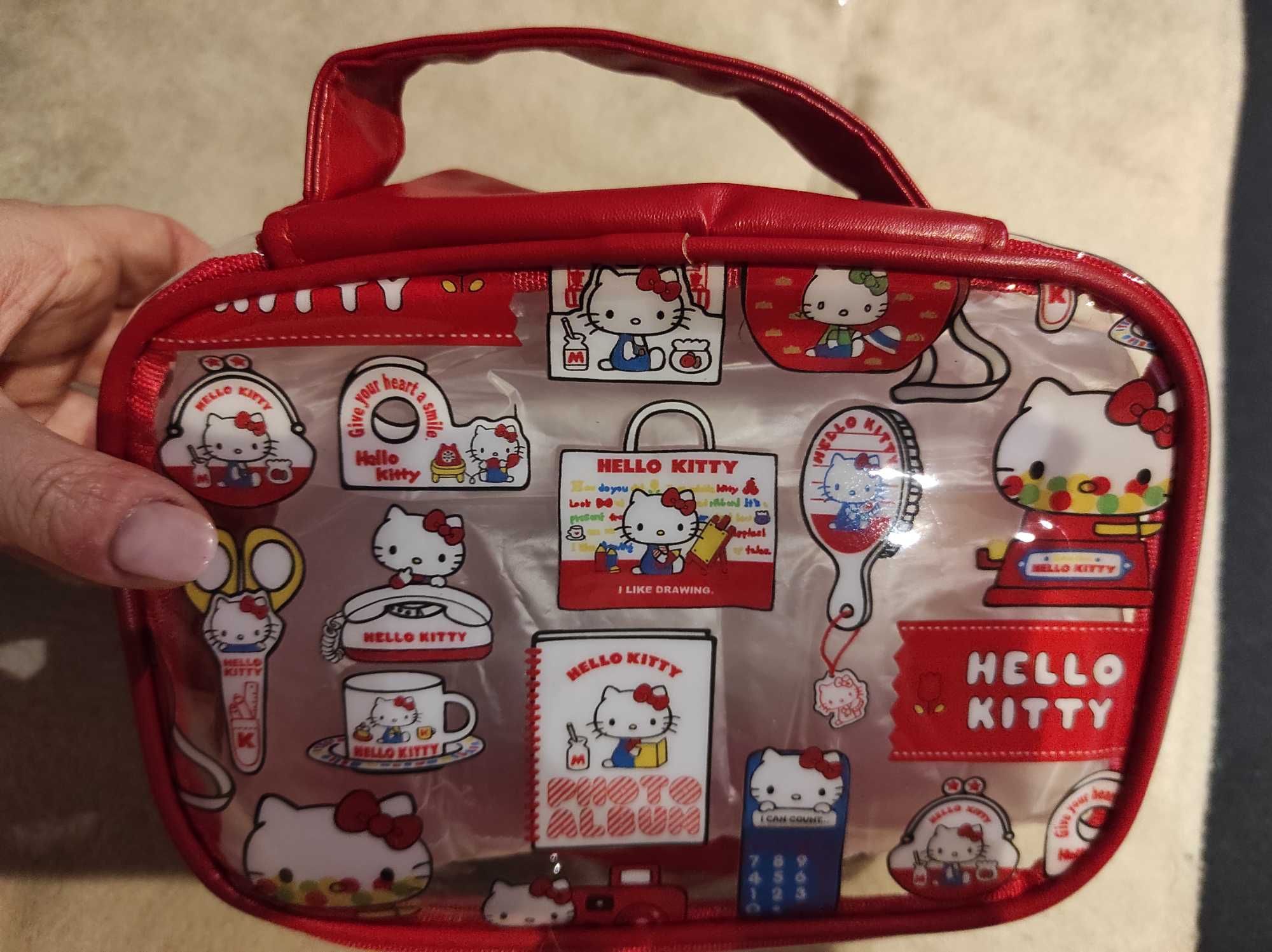 Kosmetyczka hello kitty nowa czerwona śliska wodoodporna kuferek