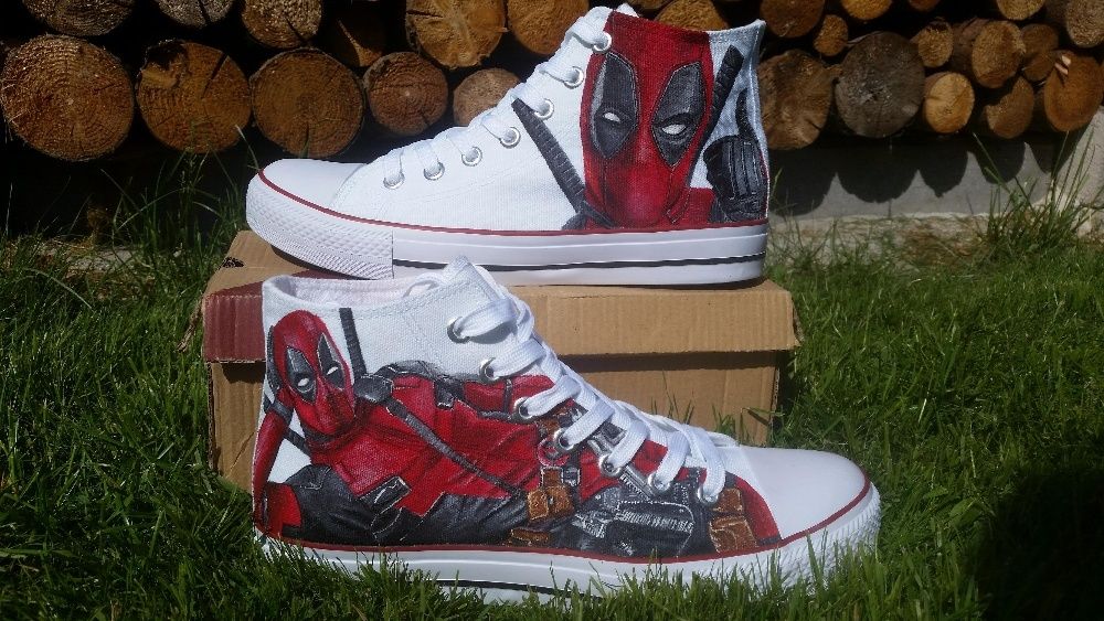 Trampki białe wysokie DEADPOOL ręcznie malowane 43 converse