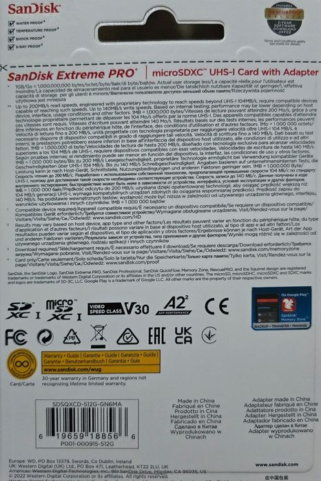 Карта пам'яті SanDisk Extreme Pro microSDXC 512GB UHS-I U3 + SD адапт
