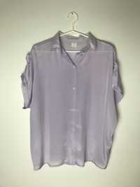 Fioletowa liliowa koszula z krótkim rękawem bluzka lejąca vintage