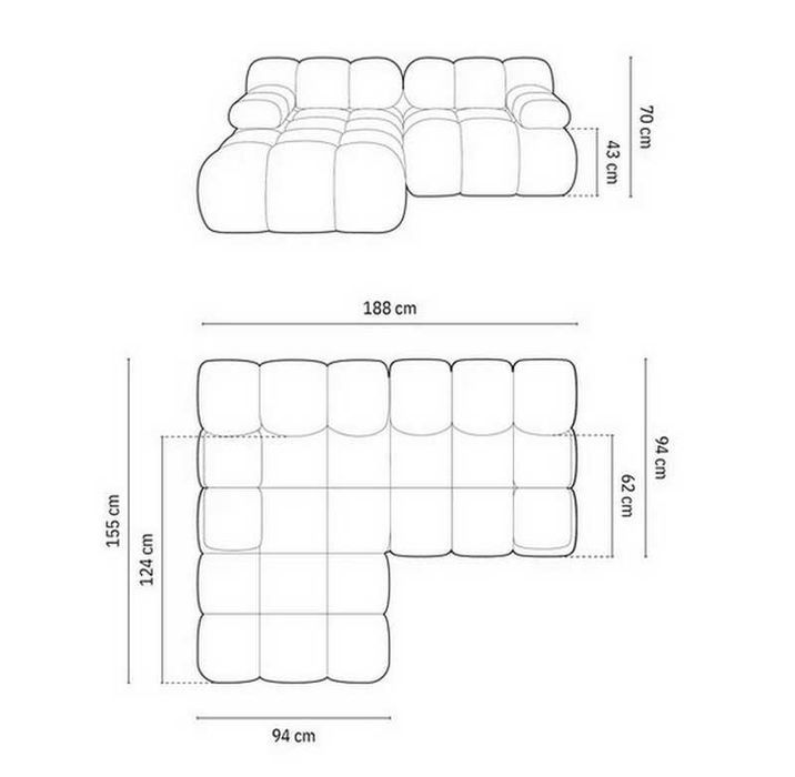 Sofa narożna modułowa lewostronna Bellis 4-os różowa welurowa Micadoni