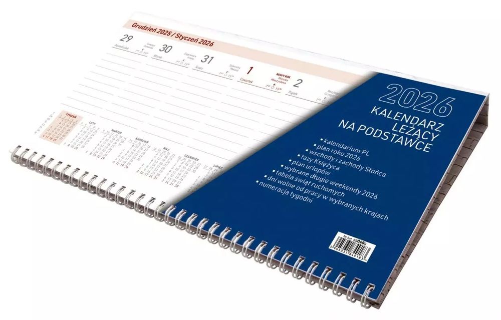 Kalendarz 2026 tygodniowy leżący na podstawce. Wokół nas