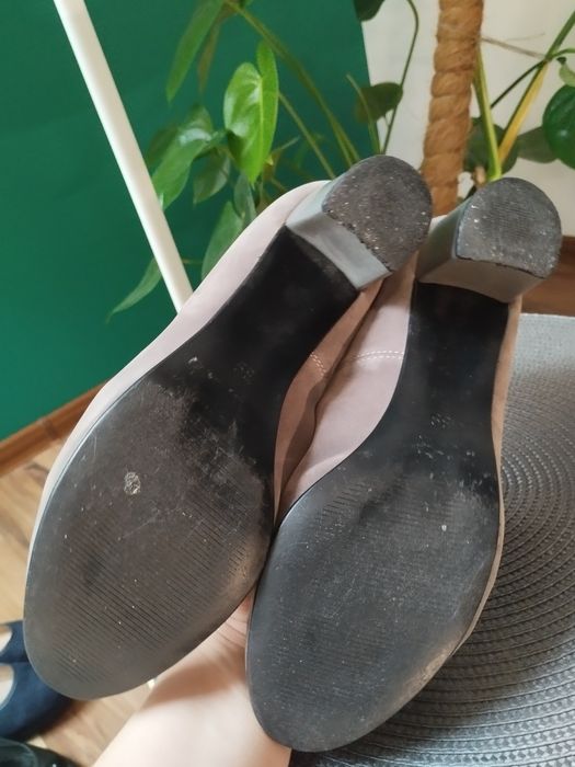 Szare buty na grubym obcasie zamsz 39