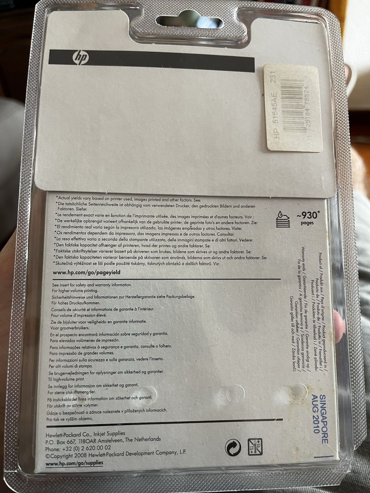 Hp tinteiro 45 black original