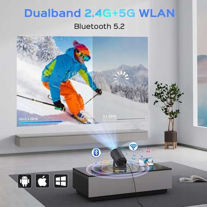 Mentech – Mini projektor 180°, Android 11, WiFi 6, 150", 4K decoding