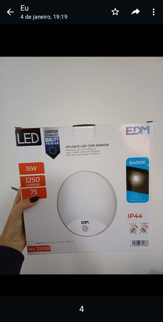 EDM aplique LED com sensor 15W