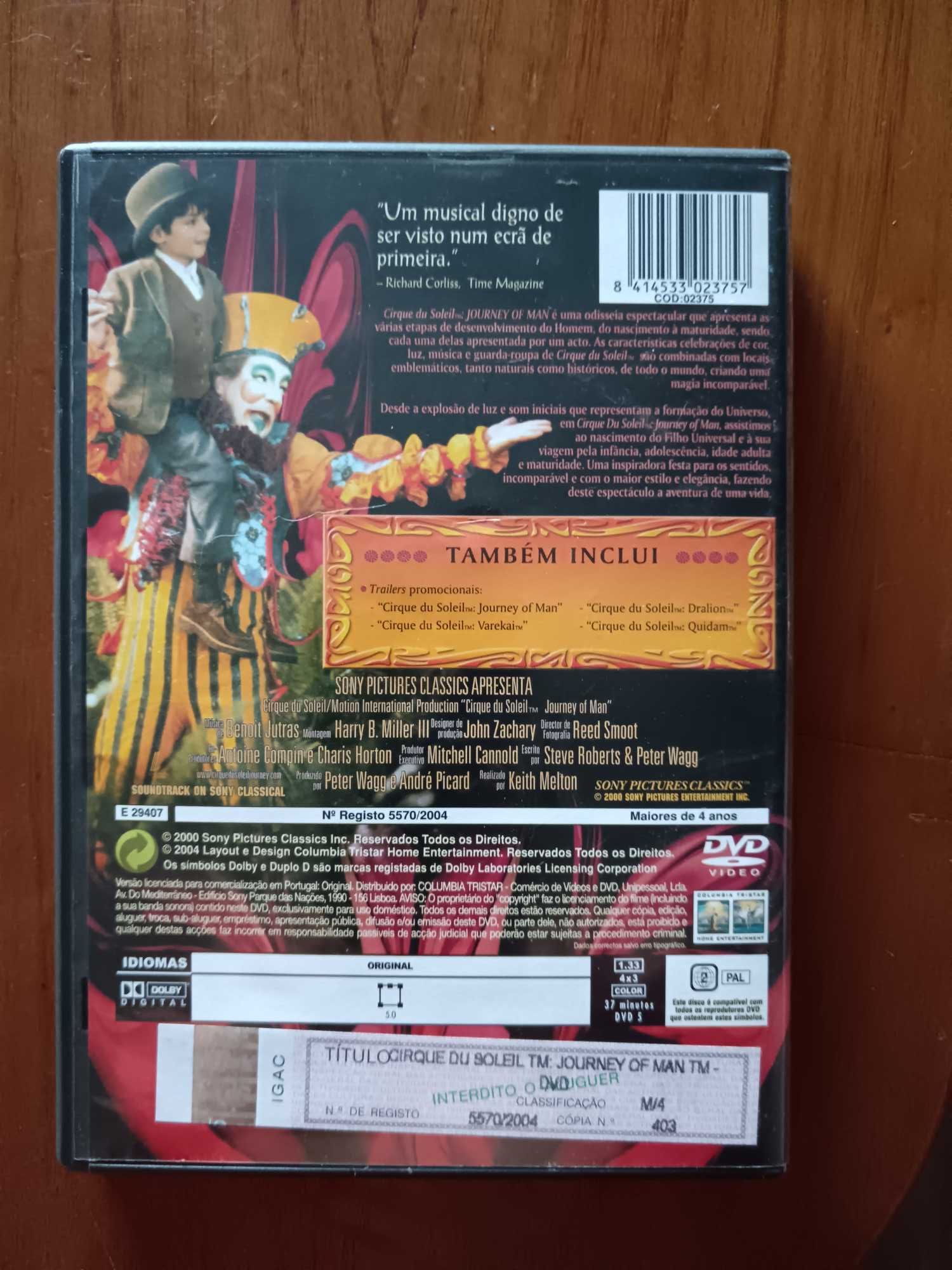 filme dvd original - cirque du soleil - jorney of man